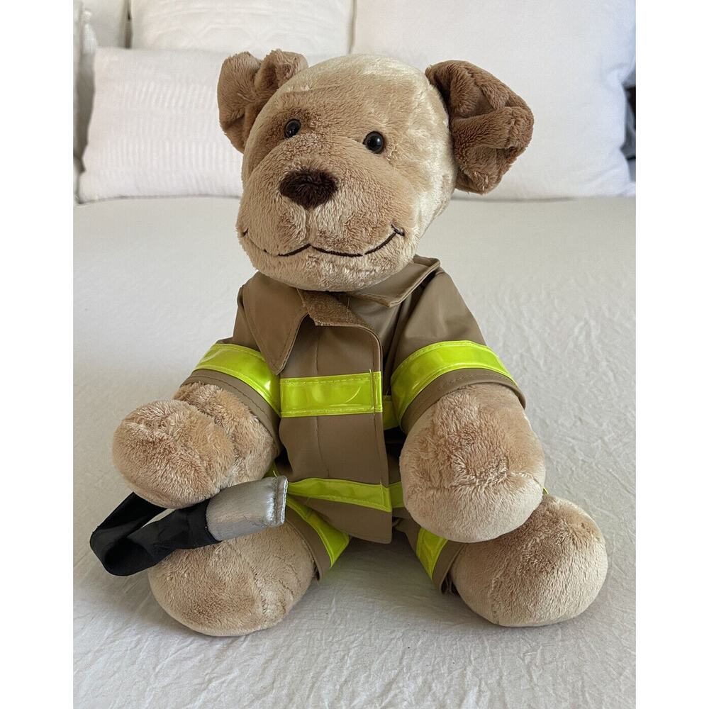 Build A Bear Velvet Hugs Dog Tan Brown Plush Puppy Fireman Suit